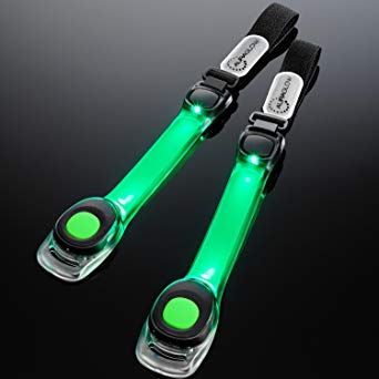 Auraglow Super Bright High Visibility Light-Up LED Arm Band Reflective Running Bracelet Cycling Safety Band - Twin Pack - Green - 2nd Gen