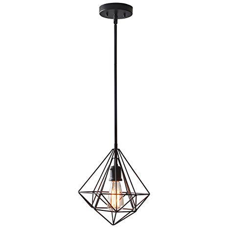 Rivet Industrial Geometric Cage Light With Bulb, 14.75"-62.75" H, Black