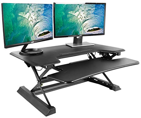 VIVO Black Height Adjustable 36" Wide Standing Desk Sit to Stand Tabletop Computer Monitor Riser Converter (DESK-V000ZB)