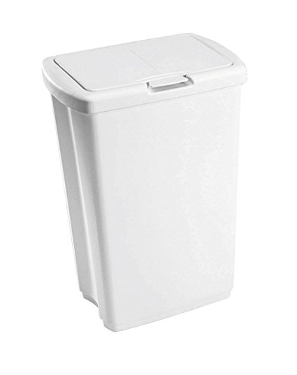 Rubbermaid FG233900WHT Spring-Top Wastebasket, 53-Quart, White