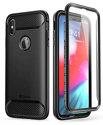 iPhone Xs Max Case, Clayco [Xenon Series] Full-Body Rugged Case with Built-in Screen Protector for Apple iPhone Xs Max 6.5 Inch 2018 (Black)