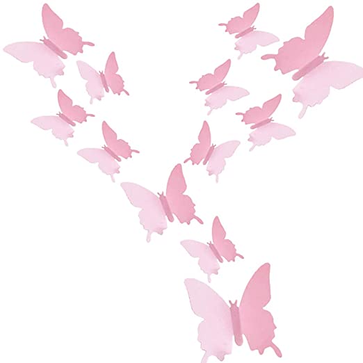 Heansun 24 PCS Butterfly Wall Decals Butterflies Decor Stickers for Home Decorations Kids Room Bedroom Decor (Pink)