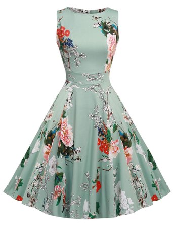 ACEVOG Vintage 1950's Floral Spring Garden Party Picnic Dress Party Cocktail Dress