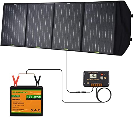 ECO-WORTHY 120W Portable Solar Panel with 30Ah 360Wh Backup Lithium Battery and 20A Charge Controller, Solar Generator Power Station for Outdoors Camping Travel Emergency