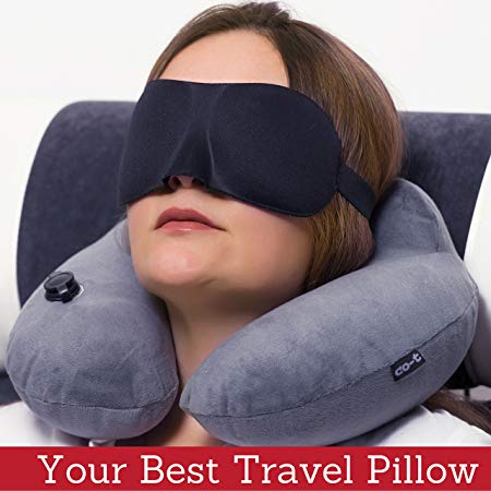 Inflatable Neck Pillow - Inflatable Travel Pillow Set for Airplane - Neck Travel Pillows for Women - Airplane Pillow for Men with Packsack - Soft Velvet Flight Pillow.