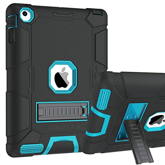 iPad 2 Case, iPad 3 Case, iPad 4 Case, BENTOBEN Kickstand Heavy Duty Rugged Shockproof High Impact Resistant Hybrid Three Layer Armor Full Body Protective Case for Apple iPad 2/3/4th Gen, Black/Blue