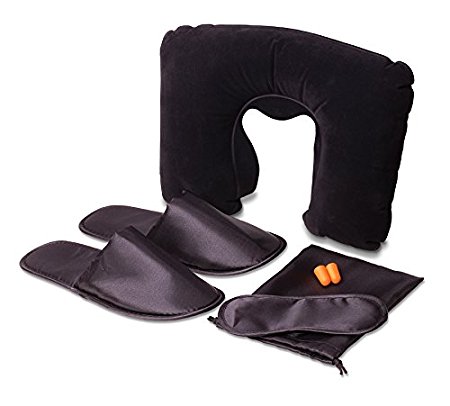 Perfect Life Ideas Inflatable Travel Pillow Set for Her Includes Inflatable Neck Pillow - Earplugs to Reduce Background Noise - Eye Mask, Travel Slippers - Perfect for Airplane Travel Trips Hospitals