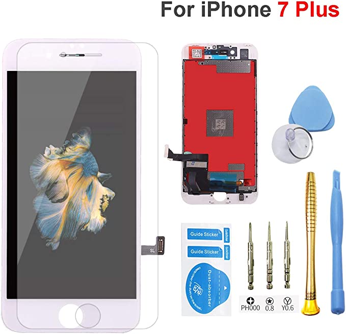 for iPhone 7 Plus Screen Replacement White LCD Display 3D Touch Screen Digitizer Frame Assembly Full Set with Free Tools and Professional Glass Screen Protector for iPhone 7 Plus (7Plus White)