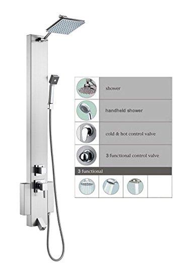 Blue Ocean 48” Stainless Steel SPS822 Shower Panel Tower with Rainfall Shower Head and Spout