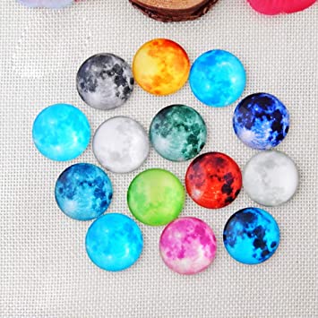 40PCS Colorful Moon Natural Glass Cabochons Flatback Dome - 16MM Mixed Style Half Round Jewelry Patch for DIY Craft Making