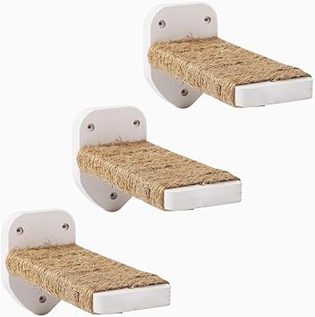3 Pcs Cat Wall Steps, Cat Steps for Cat Wall Shelves, Cat Steps Scratcher for Cat Shelf & Cat Wall Furniture with Hemp Rope Covered, Wall Mounted Cat Climber Set for Cats Playing and Climbing (White)