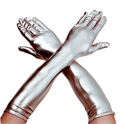 DreamHigh Women's 17" Long Metalic Satin Cosplay Finger Gloves