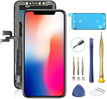 For iPhone X Screen Replacement Black OLED [NOT LCD] Display 3D Touch Screen Digitizer Frame Assembly Full Set with Waterproof Adhesive,Tools and Professional Glass Screen Protector for iPhone X (5.8 inches)