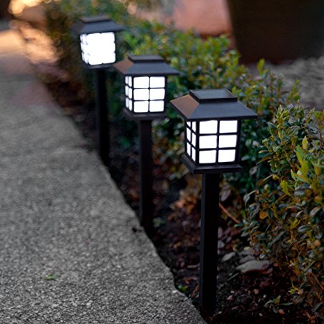 Set of 6 White LED Solar Lantern Garden Stake Lights by Lights4fun