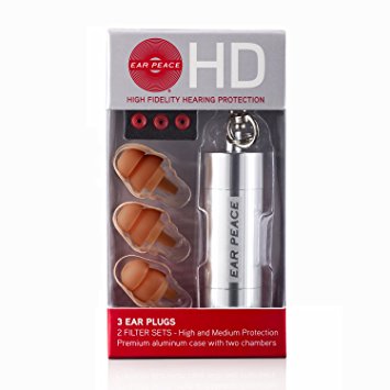 EarPeace HD Ear Plugs - High Fidelity Hearing Protection for Concerts & Music Professionals (Silver/Brown)