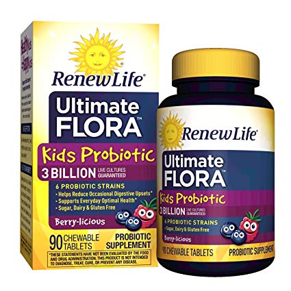 Renew Life Ultimate Flora Kids Probiotic Chewable Tablets, Berry, 90 Count