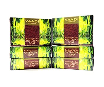 Tea Tree Soap (Tea Tree Oil Bath Bar Soap) with Clove Oil - Handmade Herbal Soap (Aromatherapy) with Pure Essential Oils - all Natural - Anti Acne Therapy - each 2.65 Ounces - Pack of 6 (16 Ounces) - Vaadi Herbals