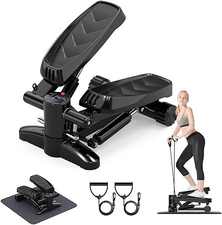 Tohoyard Steppers for Exercise, Mini Stepper with LCD Monitor, Quiet Fitness Stepper with Resistance Bands, Gym Stair Stepper for Home Workout, Legs Arm Full Body Training, Black#2148