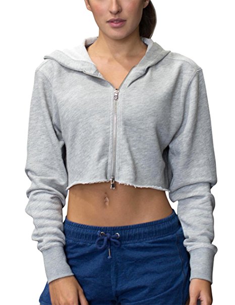 icyzone Long Sleeve Crop Top Zip Up Hoodie Workout Clothes Sweatshirts For Women