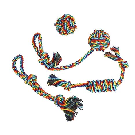 Vivifying Pet Chew Rope Toys, Pack of 4 Durable Braided Cotton Rope Toys for Pet Dog Puppy Cat Teeth Cleaning