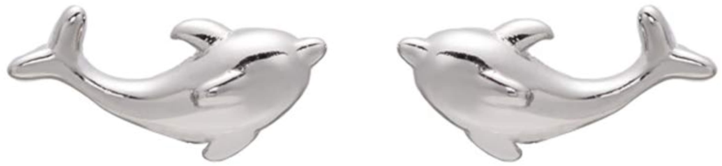 Cute Dolphin Tiny Stud Earrings 925 Sterling Silver Minimalist Animal Small Statement Earring Studs Posts for Little Girls Women Hypoallergenic