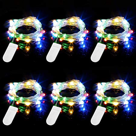 Engilen Fairy Lights 7.2 Feet 20 LED Copper Wire String Lights with Button Battery Operated, Multicolor (6 Pack)