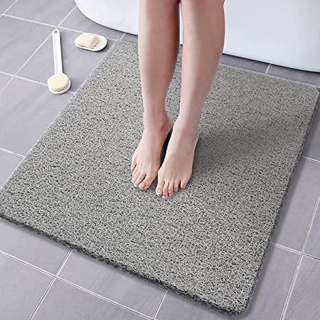 Square Loofah Shower Mat (60 X 60CM), Non Slip Bath Mats Without Suction Cups, Bath Mat for Textured Tub Surface, Loofah Mats for Shower and Bathroom, Quick Drying, Grey