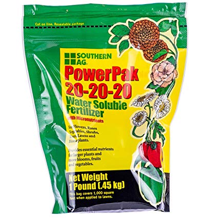 Southern Ag PowerPak 20-20-20  Water Soluble Fertilizer w/micronutrients, 1lb bag