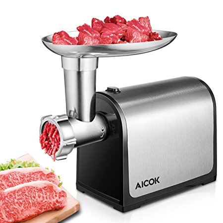 Aicok Electric Meat Grinder, Sausage Maker with Reverse Function and Powerful Suction Base, Heavy Duty Food Grinder with Stainless Steel Grinding Blades, Labour-saving Grinder for Meat, Vegetables