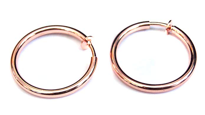 Clip on Earrings Hypo-allergenic Hoop Earrings Small 1 Inch Rose Gold Plate Hoop Earrings