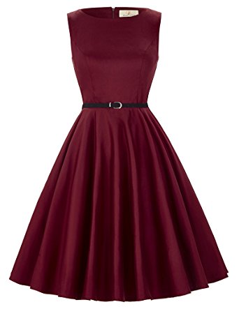 GRACE KARIN BoatNeck Sleeveless Vintage Tea Dress with Belt