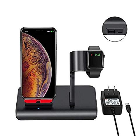 TGHUANG Wireless Charger 2-in-1 Watch Charger Holder 7.5W Wireless Charger Fit Qi All Smartphones [Power Adapter Included] Compatible Apple iWatch 2/3/4 Compatible Apple iPhone Xs Max XR XS X 8