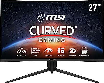 MSI G271CP, 27" Gaming Monitor, 1920 x 1080 (FHD), VA, 165Hz, FreeSync Premium, HDMI, Displayport, Tilt, Swivel, Height Adjustable,Pivot,Black