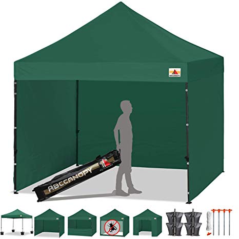 ABCCANOPY Tents Canopy Tent 10 x 10 Pop Up Canopies Commercial Tents Market stall with 6 Removable Sidewalls and Roller Bag Bonus 4 Weight Bags and 10ft Screen Netting and Half Wall,Forest Green