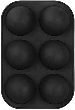 GBSELL 6 Holes Silicone Mold for Chocolate, Baking Mold for Making Hot Chocolate Bomb,Cake, Jelly, Pudding, Non Stick Round Shape Half Sphere Mold, BPA Free Cupcake Baking Pan (Black, 1Pcs)