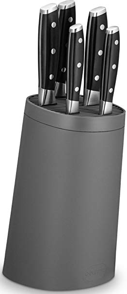 Gourmia GKB9360 Universal Knife Block – Fits Blades up to 8” – Slotted Design With Protective Plastic Sleeve Sheaths, Elegant Sloping Design for Easy Access, Detachable For easy Cleaning