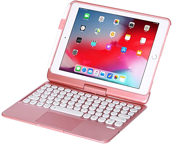 iPad Keyboard Case for iPad 2018 (6th Gen) - iPad 2017 (5th Gen) - iPad Pro 9.7 - Air 2&1-360 Rotatable - Wireless/BT - Backlit 7 Colors - iPad Case with Keyboard for iPad OS (9.7, Rose Gold)