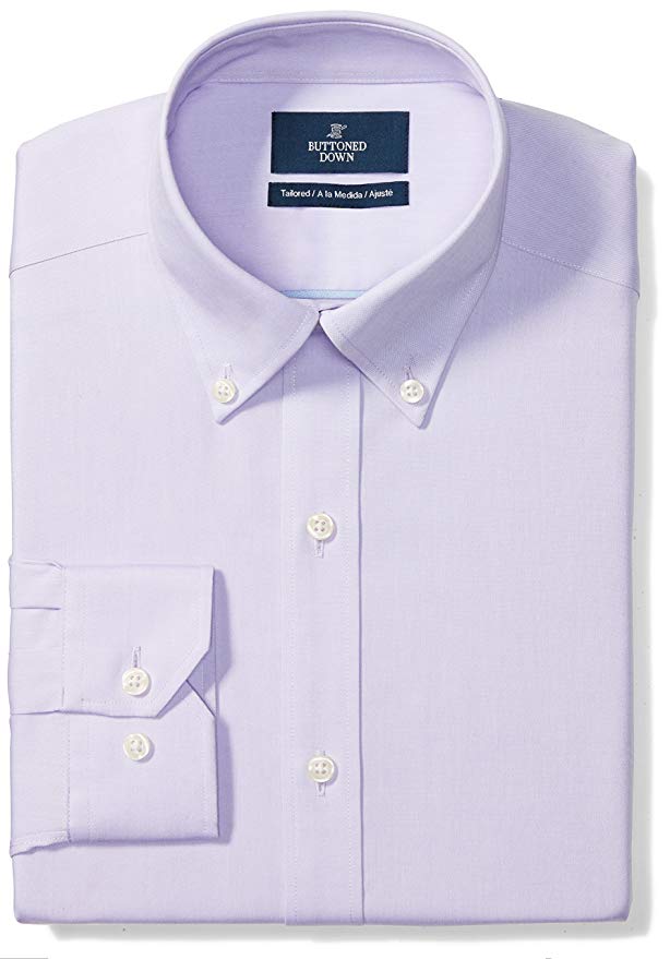 Amazon Brand - BUTTONED DOWN Men's Tailored Fit Button-Collar Solid Pinpoint Dress Shirt, Supima Cotton Non-Iron