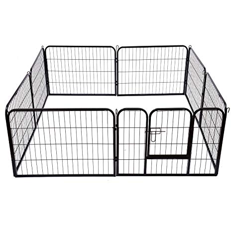 Pawhut Heavy Duty Dog Pet Puppy Metal Playpen Play Pen Rabbit Pig Hutch Run Enclosure Foldable Black 80 x 80 cm (Medium)