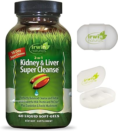 Irwin Naturals Kidney Liver 2 in 1 Super Cleanse 60 Count with Pill Case