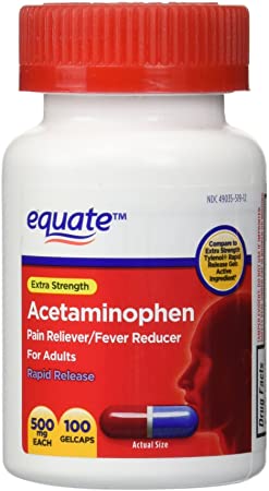 Equate - Acetaminophen 500 mg, Pain Reliever, Rapid Release Gels, 100 Gelcaps
