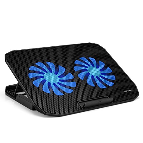 TekHome 2-Fan 12-15.6 inch Laptop Cooling Pad, Best Gaming Cooler for Notebook Like Alienware, MacBook, 1500 RPM 5.5-inch Fans, Adjustable Wind, LED Blue Light, 5-Level Heights, 2 USB Ports.(LTC003)