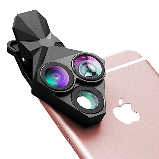 Phone Camera Lens,Stoon 3 in 1 Clip-on Phone Lens 160° Fisheye Lens & 20X Macro Lens & 0.65X Wide Angle Lens, Cell Phone Lens Kit for iPhone 7/ 6/ 6s Plus/ 5S/ 4/ 4S, HUAWEI, Sony, HTC, iPad (black)