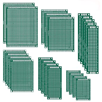 22Pcs Double Sided PCB Board Prototype Boards Kit for DIY Soldering Tinned Through Holes 6 Sizes Universal Printed Circuit Perfboard Compatible with DIY Soldering and Electronic Arduino Project Kits