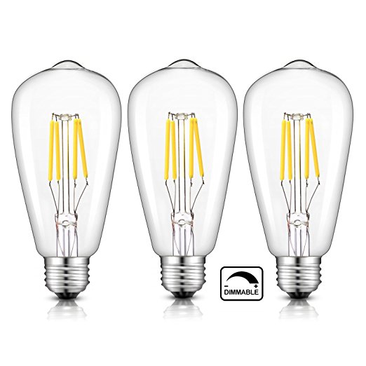 OMAYKEY 4W Dimmable LED Filament Bulb 40W Equivalent 4000K Neutral White Glow, E26 Medium Base ST64 Vintage Edison Light Bulb, 360 Degrees Beam Angle, Pack of 3