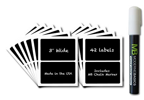 42 Chalk Pen Chalkboard Vinyl Labels for Home, Garage, Kitchen, Parties & Office Labeling Needs (Rectangular 3" with Chalk Marker)