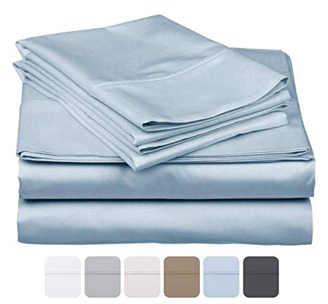 600 Thread Count 100% Long Staple Soft Cotton, 4 Piece Sheets Set, Queen Size,Smooth & Soft Sateen Weave, Luxury Hotel Collection Bedding, Light Blue Solid