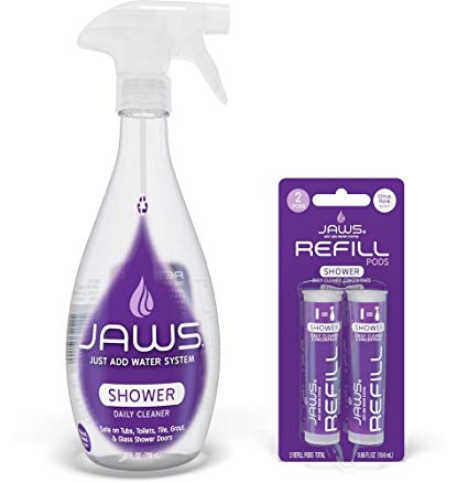 JAWS Daily Shower Cleaner Bottle with 2 Refill Pods. Non-toxic and Eco-friendly Cleaning Products. Refill and Reuse.