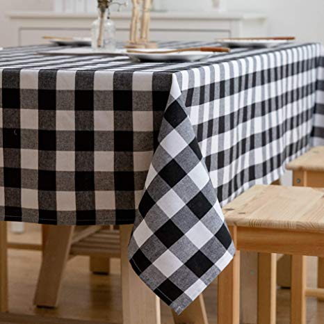 Aquazolax Black and White Tablecloth Rustic Buffalo Checkered Pattern Premium Rectangle Weights Fabric Table Cloth, 54x84 inch