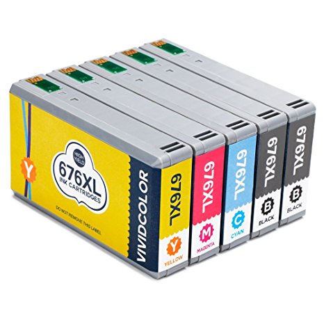 Vividcolor Remanufactured Ink Cartridges Replacement for Epson 676XL 676 2 Black 1 Cyan 1 Magenta 1 Yellow, Compatible with WP-4010 WP-4020 WP-4023 WP-4090 WP-4520 WP-4530 WP-4533 WP-4540 Printer